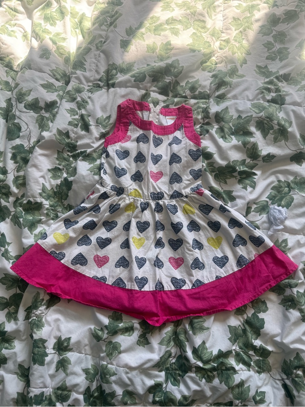 Gymboree White Dress with Pink, Navy, and Yellow Hearts